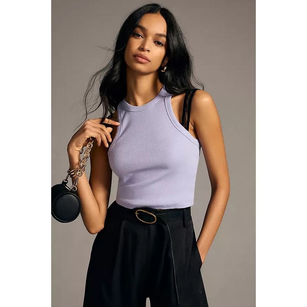Anthropologie Maeve Purple Ribbed Racerback Tank Top Size Medium Cotton